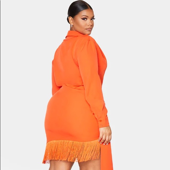 PrettyLittleThing | Dresses | Plus Orange Long Sleeve Tassel Hem Drape  Detail Bodycon Dress | Poshmark